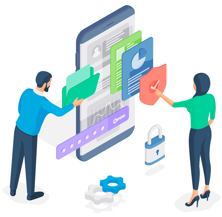 Graphic of two people looking at a large smart phone